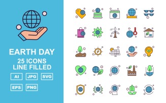 25 Premium Earth Day Line Filled Icon Set