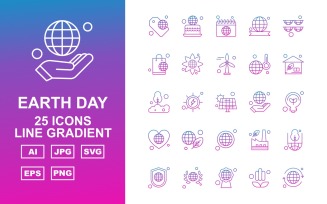 25 Premium Earth Day Line Gradient Icon Set