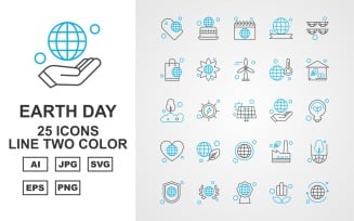 25 Premium Earth Day Line Two Color Icon Set