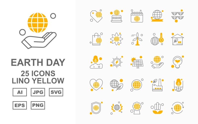 25 Premium Earth Day Lino Yellow Icon Set