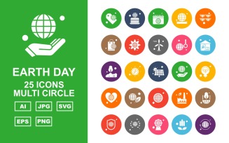 25 Premium Earth Day Multi Circle Icon Set