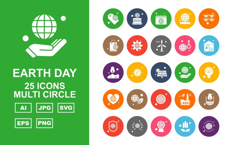 25 Premium Earth Day Multi Circle Icon Set