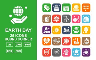 25 Premium Earth Day Round Corner Icon Set