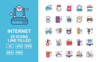 25 Premium Internet Of Things Line Filled Icon Set