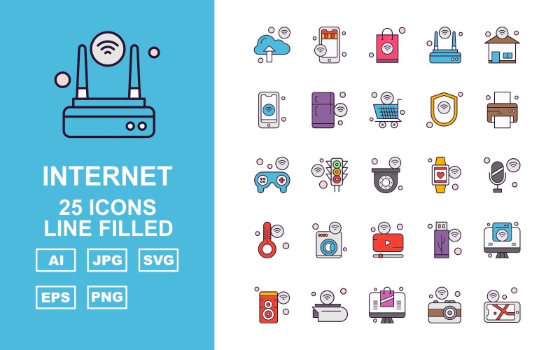 25 Premium Internet Of Things Line Filled Icon Set