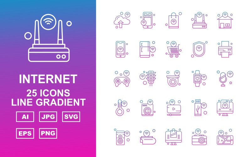 25 Premium Internet Of Things Line Gradient Icon Set