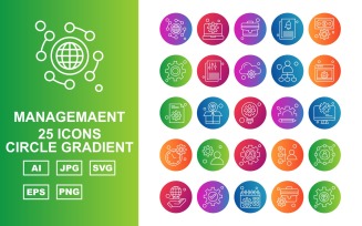 25 Premium Management Circle Gradient Icon Set