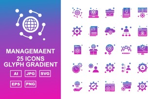 25 Premium Management Glyph Gradient Icon Set
