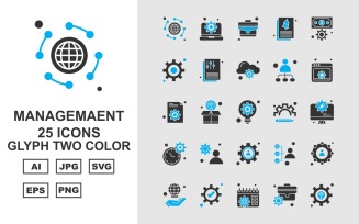 25 Premium Management Glyph Two Color Icon Set