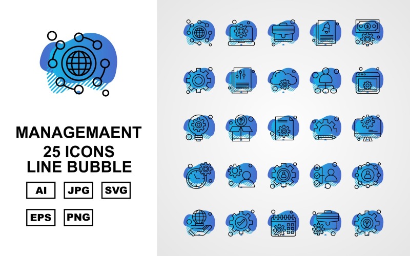 25 Premium Management Line Bubble Icon Set