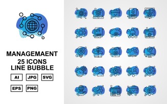 25 Premium Management Line Bubble Icon Set