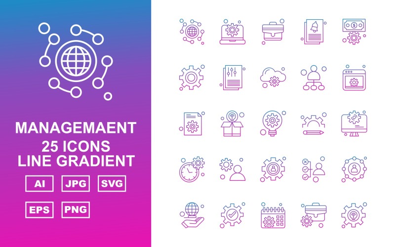 25 Premium Management Line Gradient Icon Set