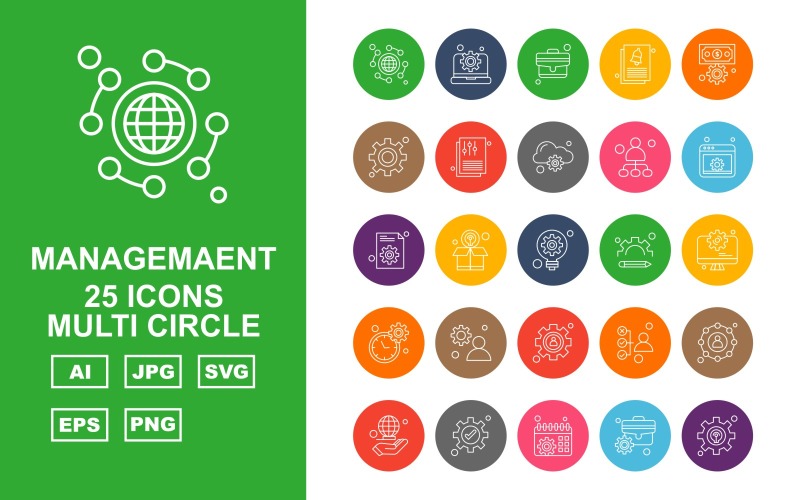 25 Premium Management Multi Circle Icon Set