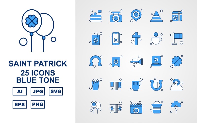 25 Premium Saint Patrick Blue Tone Icon Set