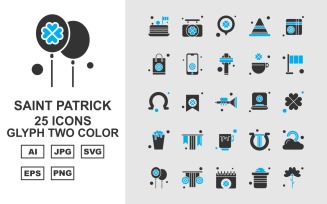 25 Premium Saint Patrick Glyph Two Color Icon Set