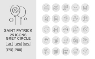 25 Premium Saint Patrick Grey Circle Icon Set