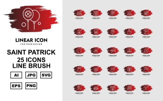 25 Premium Saint Patrick Line Brush Icon Set