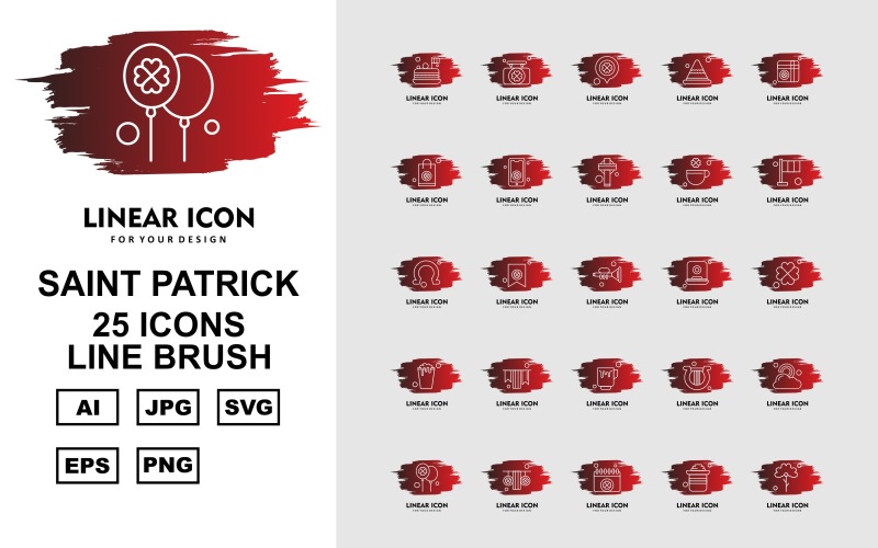 25 Premium Saint Patrick Line Brush Icon Set