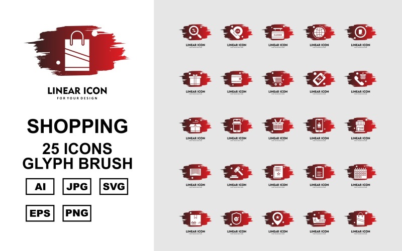25 Premium Shopping Glyph Brush Icon Set