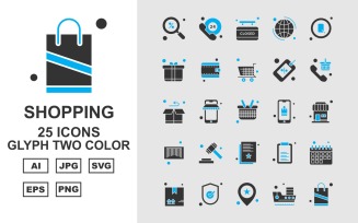 25 Premium Shopping Glyph Two Color Icon Set