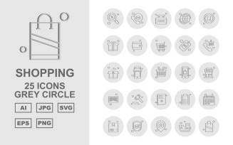 25 Premium Shopping Grey Circle Icon Set