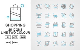 25 Premium Shopping Line Two Color Icon Set