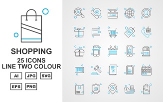 25 Premium Shopping Line Two Color Icon Set