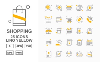 25 Premium Shopping Lino Yellow Icon Set