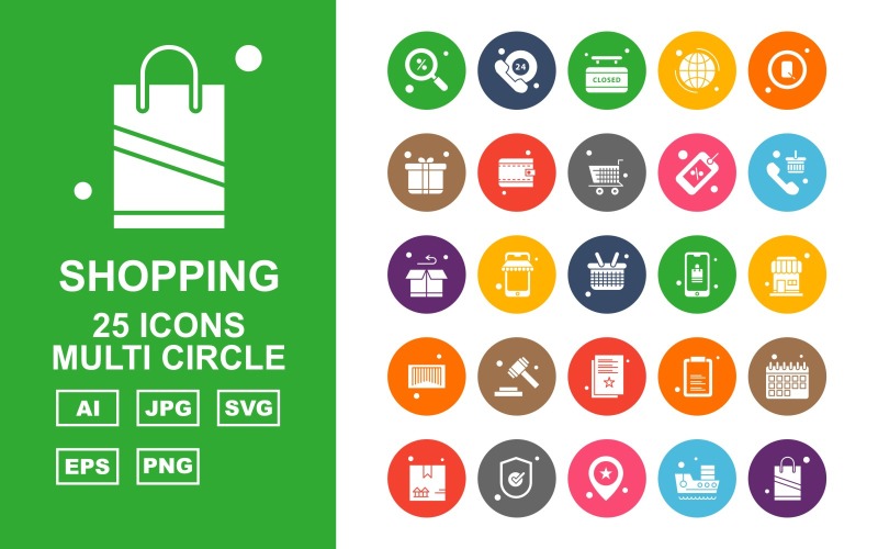 25 Premium Shopping Multi Circle Icon Set