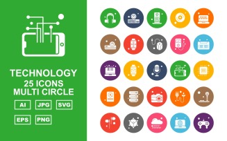 25 Premium Technology Multi Circle Icon Set