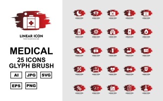 25 Premium Medical Glyph Brush Icon Set