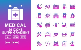 25 Premium Medical Glyph Gradient Icon Set