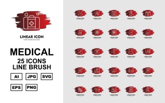 25 Premium Medical Line Brush Icon Set