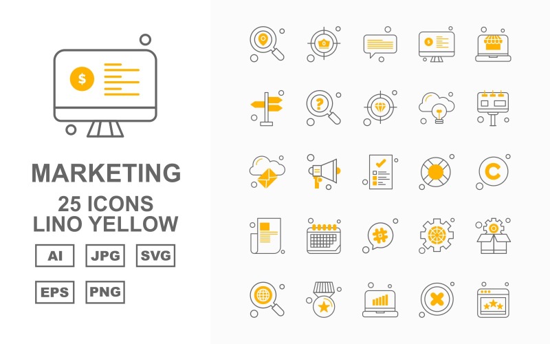 25 Premium Medical Lino YellowIcon Pack Icon Set
