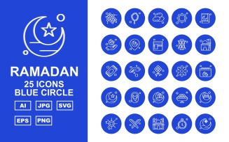 25 Premium Ramadan Blue Circle Icon Set