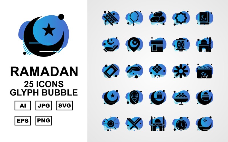 25 Premium Ramadan Glyph Bubble Icon Set
