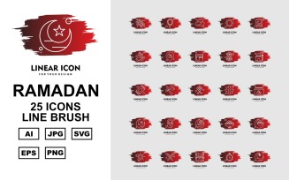 25 Premium Ramadan Line Brush Icon Set