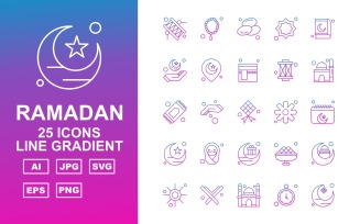 25 Premium Ramadan Line Gradient Icon Set
