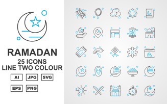 25 Premium Ramadan Line Two Color Icon Set