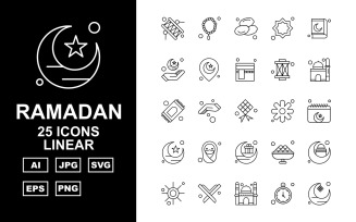 25 Premium Ramadan Linear Icon Set