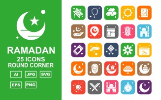 25 Premium Ramadan Round Corner Icon Set