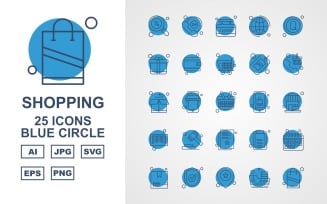 25 Premium Shopping Blue Circle Icon Set