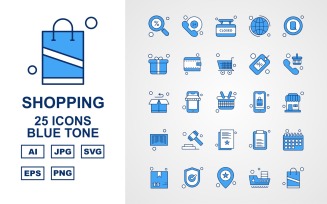 25 Premium Shopping Blue Tone Icon Set