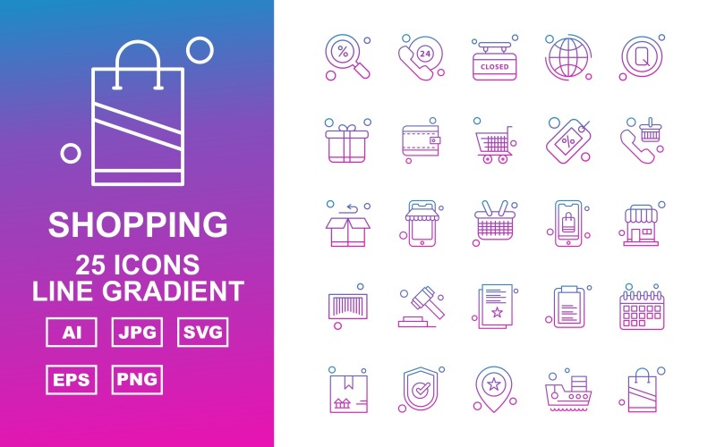 25 Premium Shopping Line Gradient Icon Set