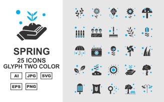 25 Premium Spring Glyph Tow Color Icon Set