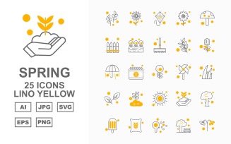 25 Premium Spring Lino Yellow Icon Set