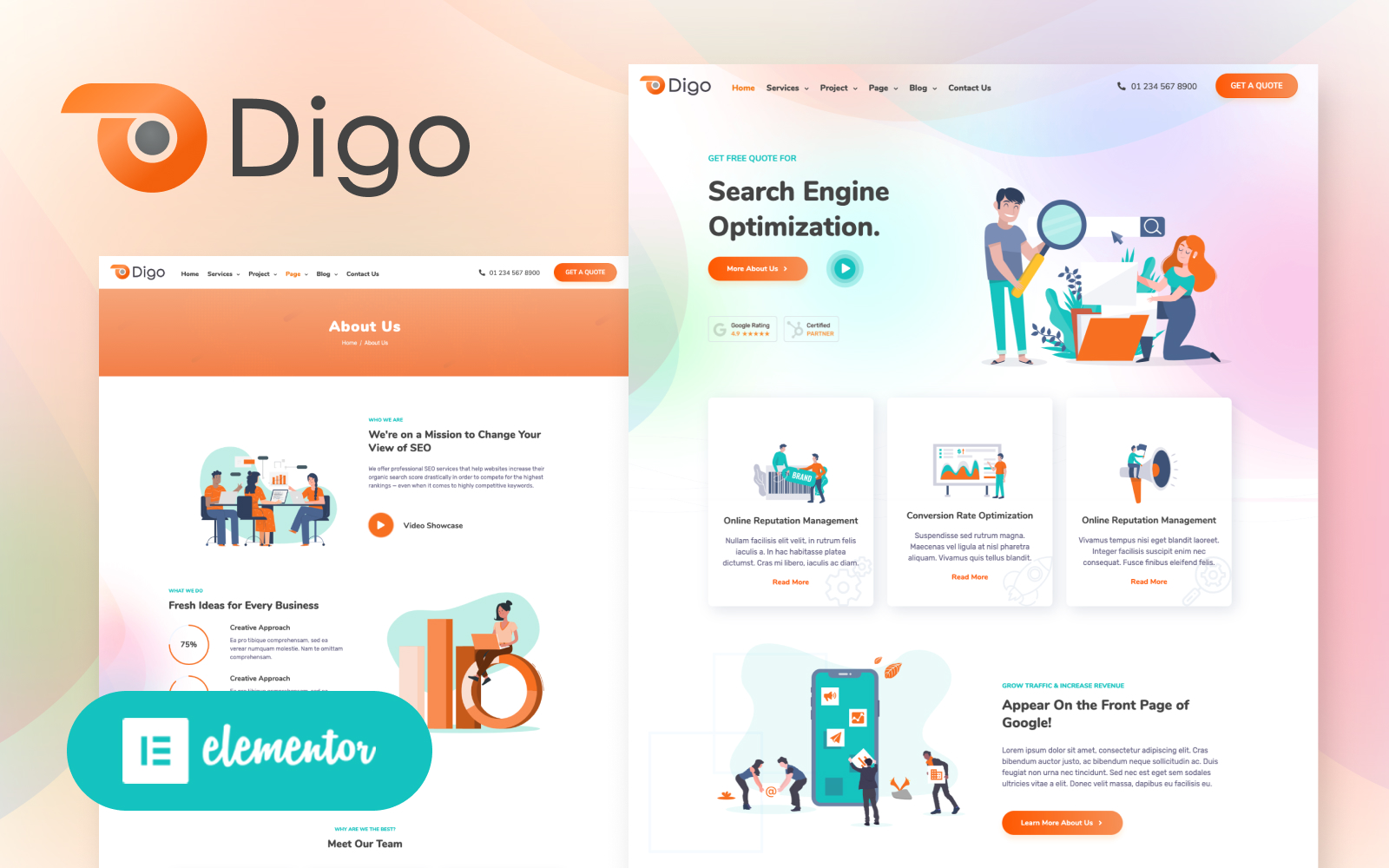 "Digo - SEO and Digital Marketing Agency WordPress Elementor Theme" Responsive WordPress thema №136552