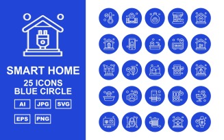 25 Premium Smart Home Blue Circle Icon Set