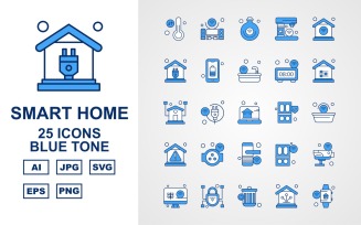 25 Premium Smart Home Blue Tone Icon Set