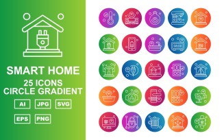 25 Premium Smart Home Circle Gradient Icon Set